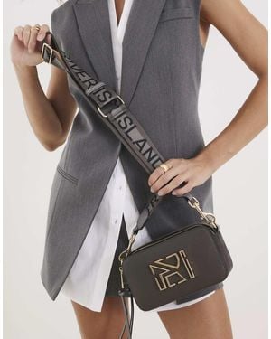River Island Branded Cross Body Camera Bag - Grey