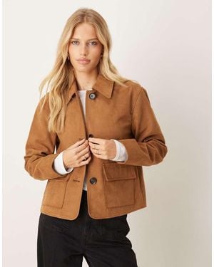 Jdy Faux-suede Short Jacket With Pocket - Brown