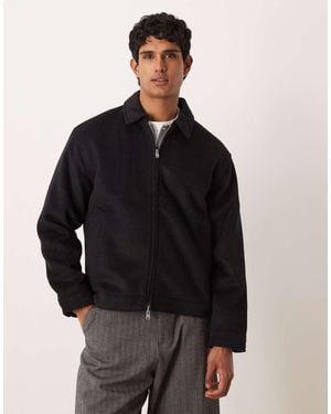 Abercrombie & Fitch Cropped Wool Blend Jacquard Jacket - Black