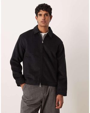 Abercrombie & Fitch Chaqueta Corta Negra Con Patrón De Jacquard De Mezcla De Lana De - Negro