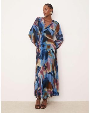 ASOS Asos Design Tall Twist Detail Wrap Front Pleated Midi Dress - Blue