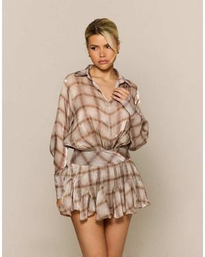 Aria Cove Sheen Chiffon Ruffle Skirt Shirt Dress - Natural