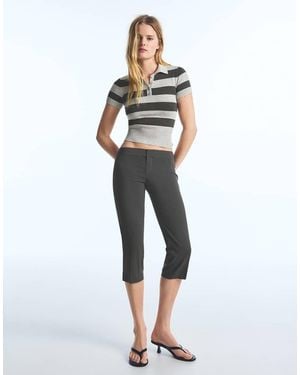 Bershka Maglione A Righe A Maniche Corte - Bianco