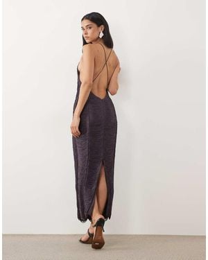 ASOS Midi-Jurk Met Hoge Hals, Cami En Franjes - Blauw