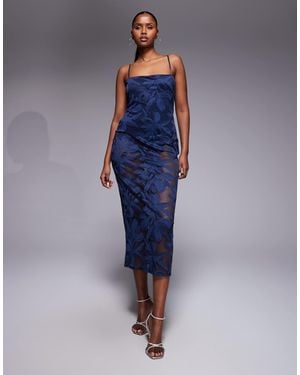 AFRM – marseille – midikleid aus häkelspitze mit blumenmotiv und spaghettiträgern - Blau