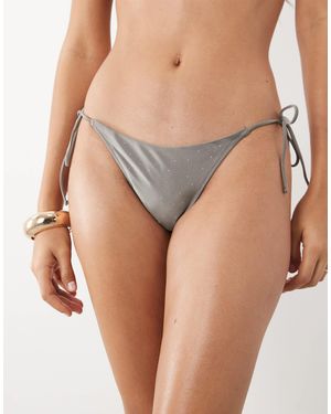 Mango Hotfix Embellished Tie Side Bikini Bottom - Natural