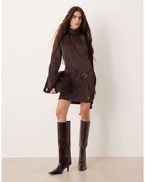 Mango Tie Neck Long Sleeve Mini Dress - Natural