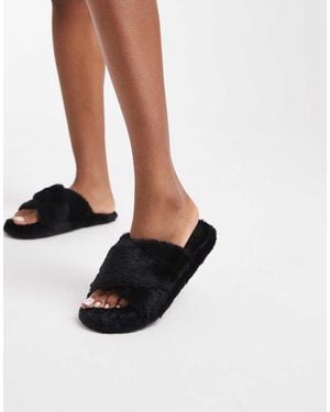 Brave Soul Faux Fur Slider Slippers - Black