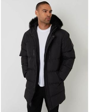 Threadbare Showerproof Longline Quilted Parka Jacket - Black