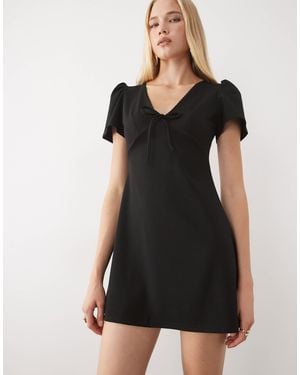 Miss Selfridge Mini Dress With Puff Sleeve - Black