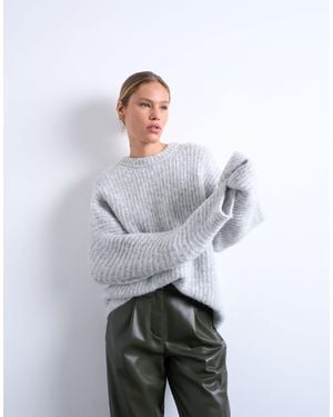 TOPSHOP Rib Knit Balloon Sleeves Sweater - Grey