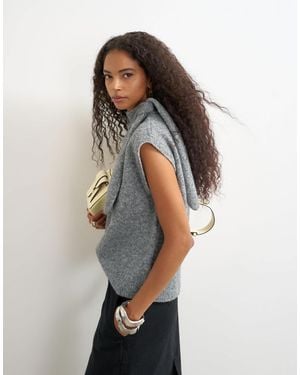TOPSHOP Knitted Tie Neck Top - Purple