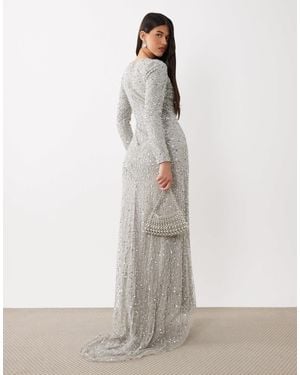 Beauut Embellished Long Sleeve Maxi Dress - Gray