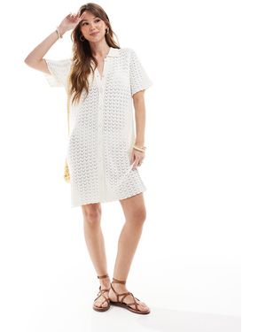 Miss Selfridge Gehaakte Gebreide Polojurk Met Contrast En Knoopsluiting - Wit