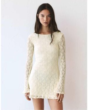 Pull&Bear Short Lace Dress With Long Sleeves - Natural