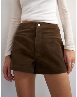 TOPSHOP Faux Suede Micro Shorts - Brown