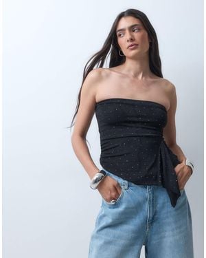 Monki Top bandeau avec clous et détail volanté - Bleu