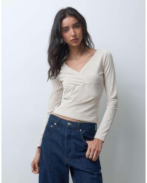 Hollister Long Sleeve V Neck Top - White