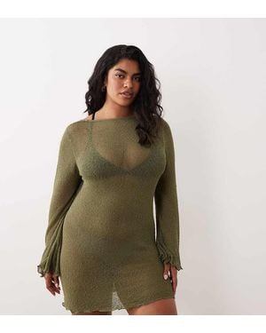 ASOS Asos Design Curve Beach Knitted Boucle Scoop Back Mini Dress - Green