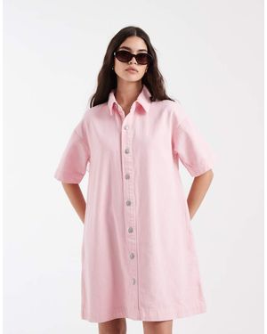 Pieces Vestido Camisero Vaquero Corto Rosa Claro