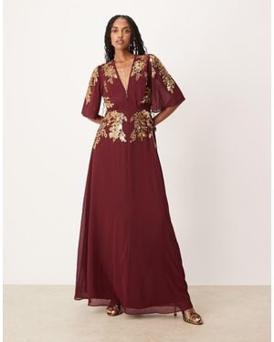 Hope & Ivy V-neck Embellished Maxi Dress - Red