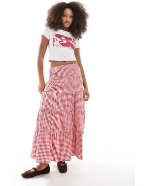 Daisy Street – maxirock mit rüschensaum und -weißen vichy-karos - Pink