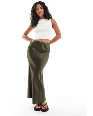 New Look Satin Bias Midi Skirt - Green