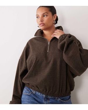 ASOS Asos Design Curve Co-Ord Geborsteld Windjack Met Halve Rits - Bruin