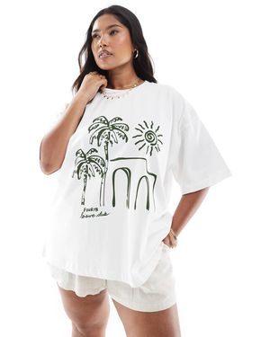 4th & Reckless Plus - t-shirt oversize à motif palmier - cassé - Blanc