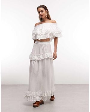 ASOS Maxi Rok Van Opengewerkt Kant - Wit