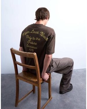 TOPMAN Oversized Pegasus Embroidered T-shirt With Back Text - Brown
