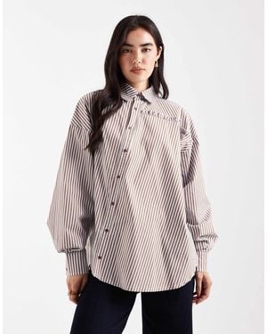 Daisy Street Asymmetric Oversized Dad Shirt - Natural
