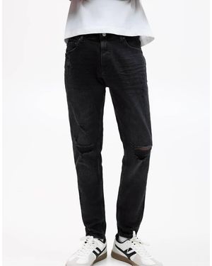Pull&Bear Ripped Skinny Jeans - Black