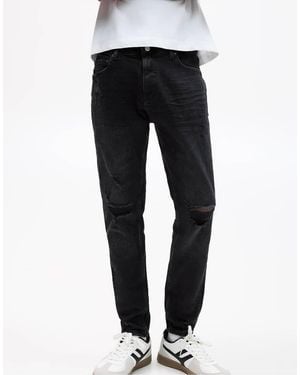 Pull&Bear Ripped Skinny Jeans - Black