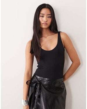 Oh Polly Modal Blend Scoop Back Sculpting Bodysuit - Black