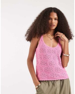 Vero Moda Floral Pointelle Knitted Cami Top - Pink