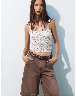 Pull&Bear Floral Strappy Top - White