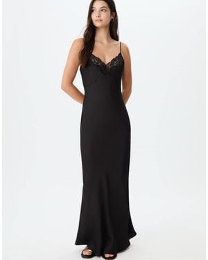 Stradivarius – langes satin-trägerkleid - Schwarz