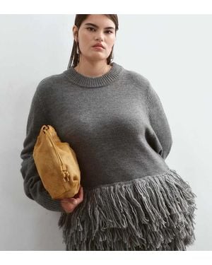 ARRANGE Curve Knitted Jumper With Fringe Hem - Grey