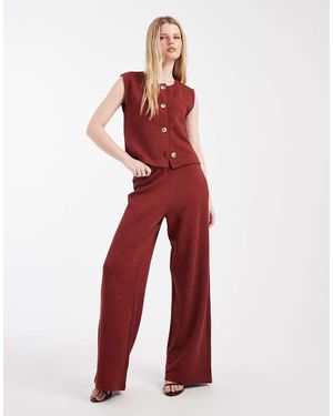 ONLY Rib Knit Wide Leg Trouser Co-ord - Red