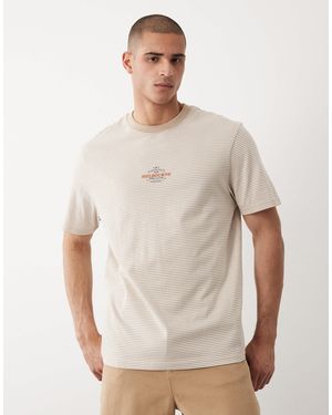 Threadbare T-shirt rayé à bords contrastants et imprimé graphique - taupe et écru - Blanc