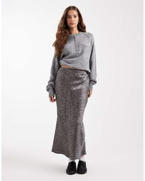 Wednesday's Girl Midaxi Micro Spot Lace Detailed Satin Skirt - Grey