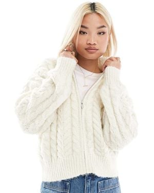 Pimkie Cable Knit Zip Up Cardigan - White