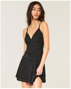 Hollister Ruched Mesh Tie Waist Dress - Black
