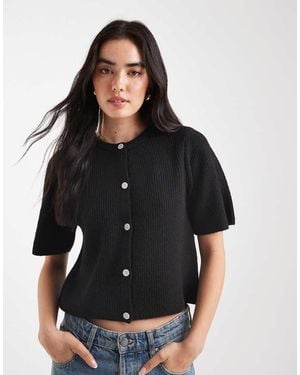 Pieces Short Sleeve Boxy Cardigan - Black