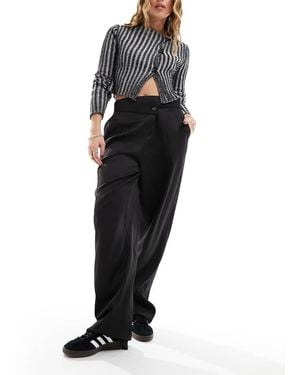 Noisy May High Waisted Wide Leg Asymmetric Trouser - Black