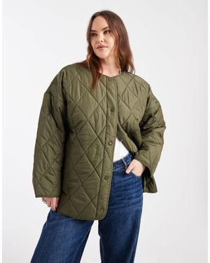 Pieces Plus Pieces Curve Quilted Lightweight Jacket - Green
