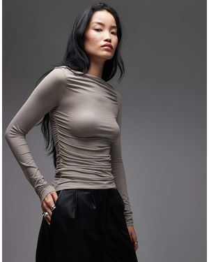 & Other Stories Rich Cotton Long Sleeve Drapey Jersey Top - Grey