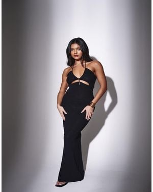 South Beach Knitted Halterneck Cut-Out Detail Maxi Dress - Black