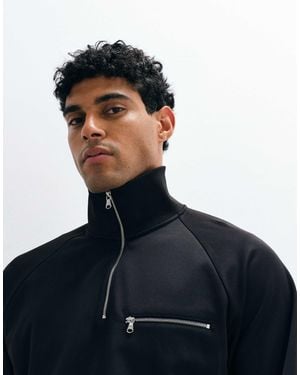 ARKET Sweat-shirt en coton majoritaire à col cheminée zippé - Noir